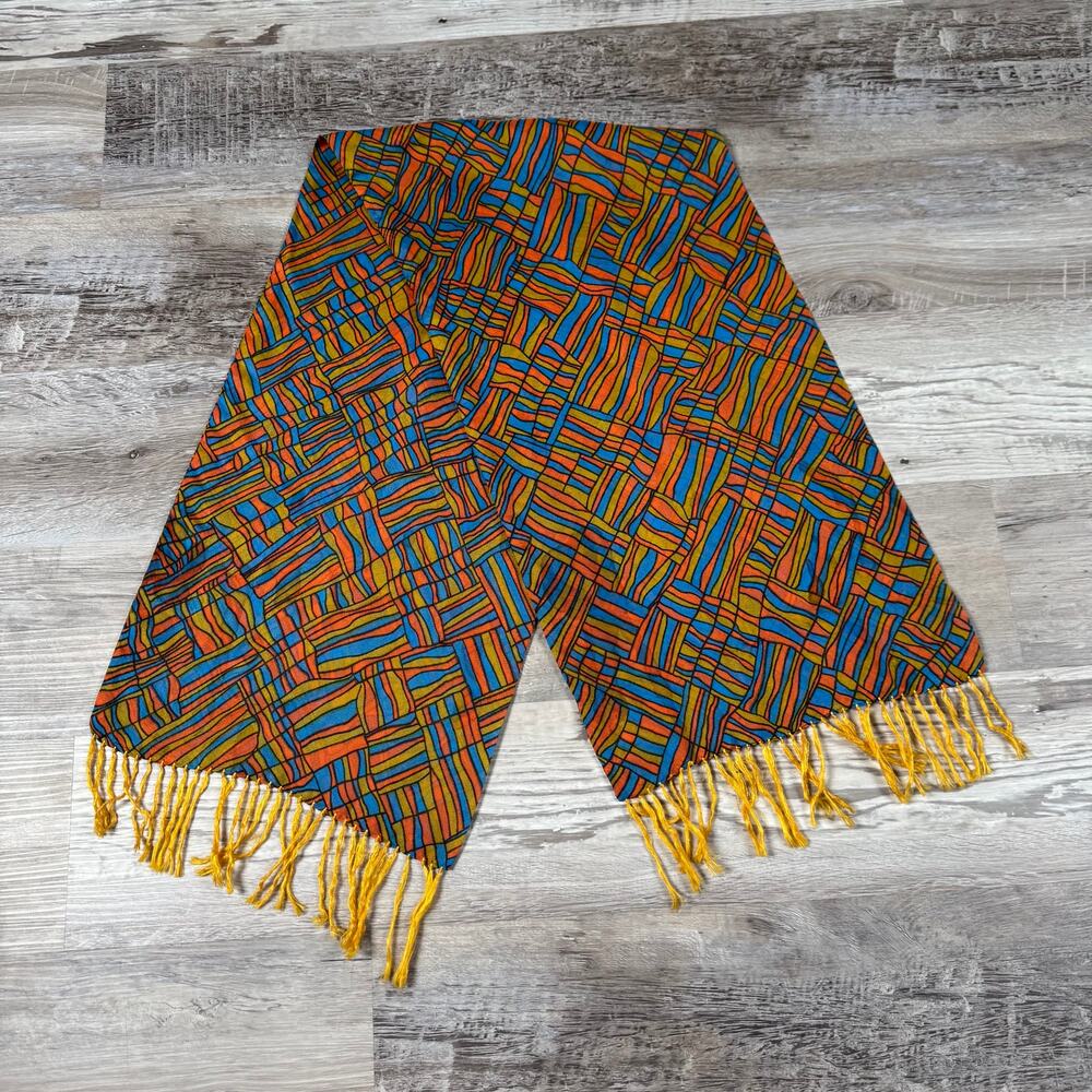 Liberty of London Multicolor Abstract Fringe Scarf Artsy Boho Statement Fall